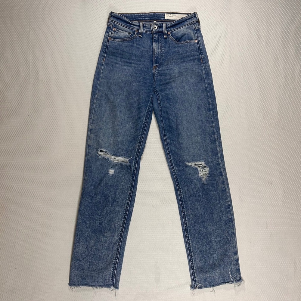 Rag & Bone Nina High-Rise Ankle Cigarette Jeans Bloomfield Distressed 25 Raw Hem